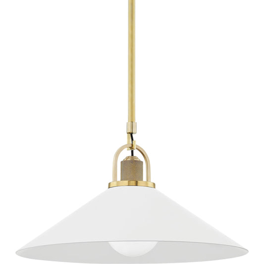 Syosset 1 Light Pendant by Hudson Valley in aged brass. Made from steel in a transitional style.