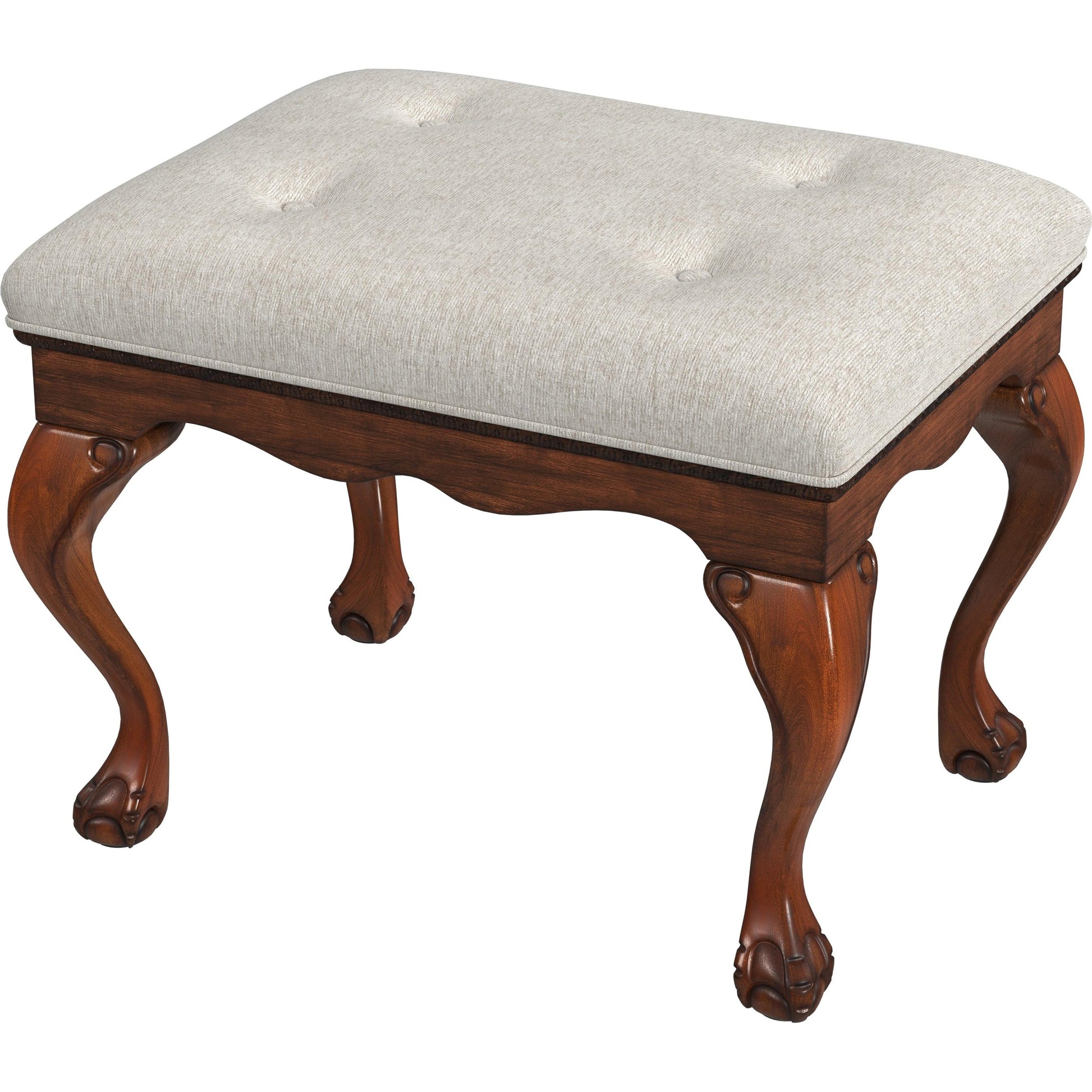 Ashford Upholstered Vanity Stool by Butler Specialty Company in ivory and powder gray. Made from rubberwood solids, mdf, resin, urethane foam, cotton in a traditional style.