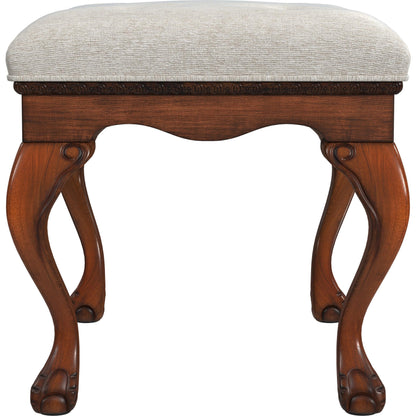 Ashford Upholstered Vanity Stool by Butler Specialty Company in ivory and powder gray. Made from rubberwood solids, mdf, resin, urethane foam, cotton in a traditional style.