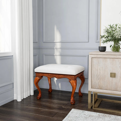 Ashford Upholstered Vanity Stool by Butler Specialty Company in ivory and powder gray. Made from rubberwood solids, mdf, resin, urethane foam, cotton in a traditional style.