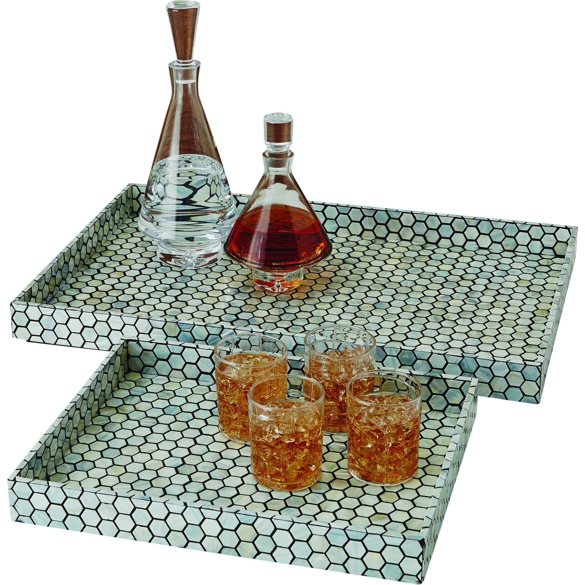 Mother of Pearl Tray by Global Views. Made from mdf, plywood, mother of pearl in a coastal style.