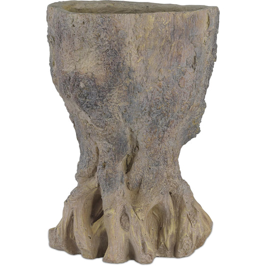 Old Growth Planter by Currey and Company in dark brown. Made from fiber cement in a unique style.