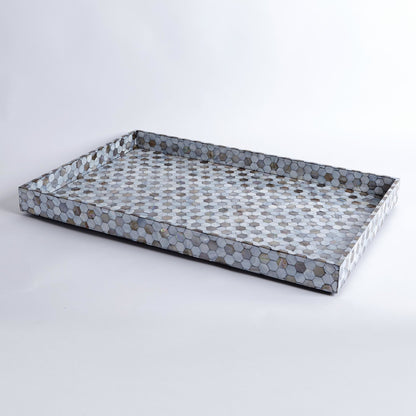 Mother of Pearl Tray by Global Views. Made from mdf, plywood, mother of pearl in a coastal style.