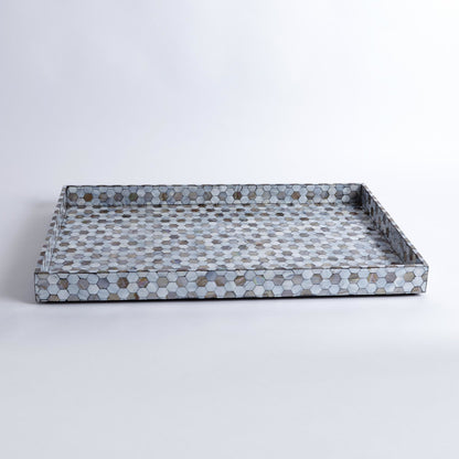 Mother of Pearl Tray by Global Views. Made from mdf, plywood, mother of pearl in a coastal style.