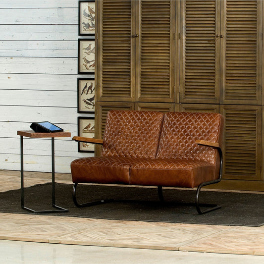 Apple Orchard Laptop Table by Sarreid Ltd. in brown and iron. Made from leather, iron in a modern style.