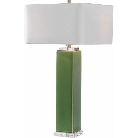 Aneeza Table Lamp by Uttermost in green. Made from medium temperature ceramic, crystal in a transitional style.