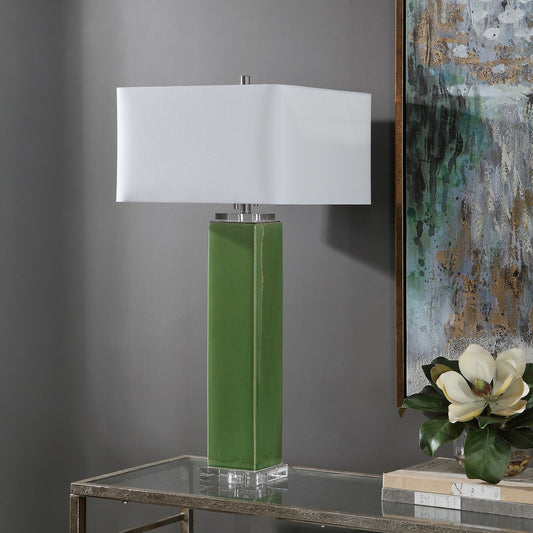 Aneeza Table Lamp by Uttermost in green. Made from medium temperature ceramic, crystal in a transitional style.