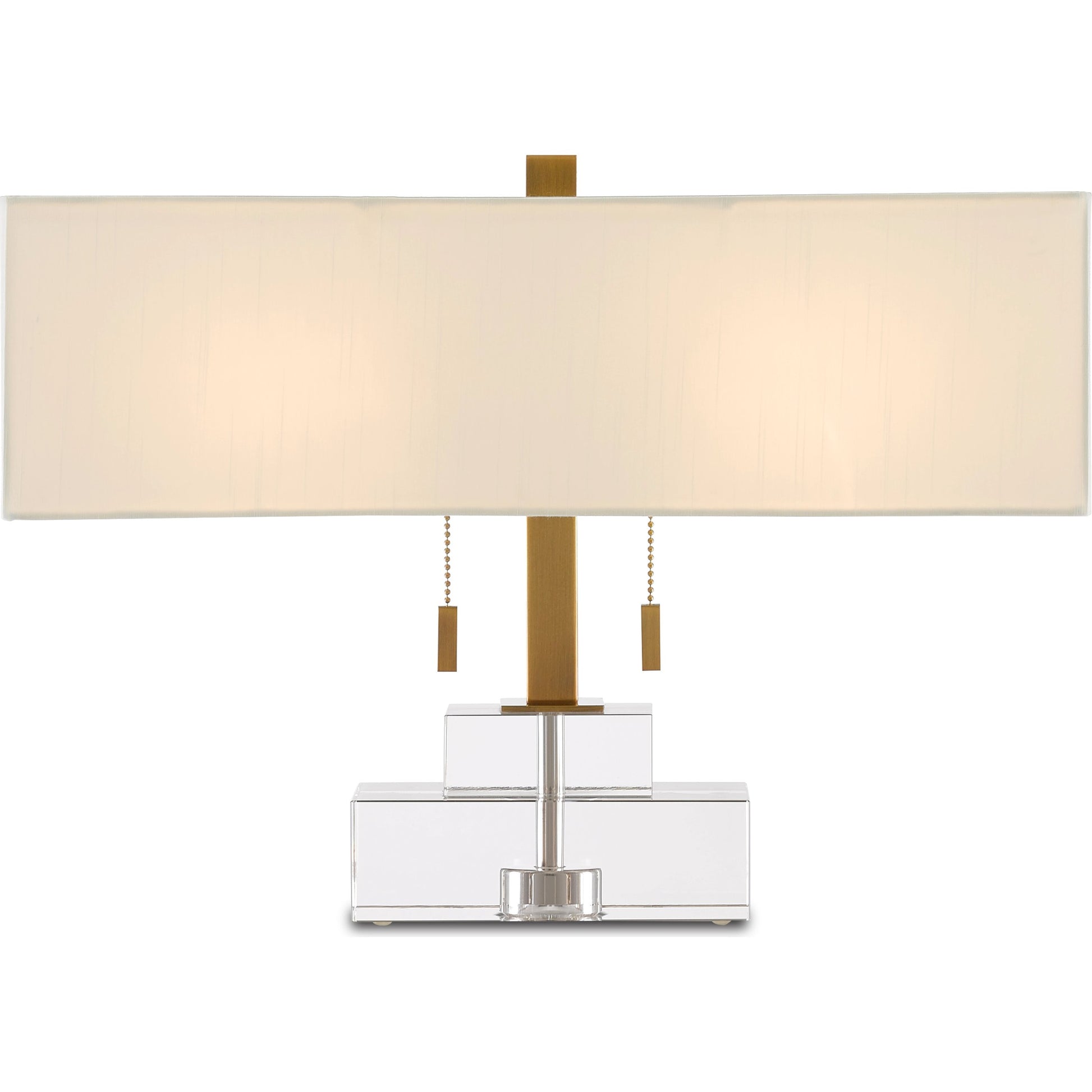 Chiara Table Lamp by Currey and Company in clear, antique brass. Made from optic crystal, metal in a transitional style.