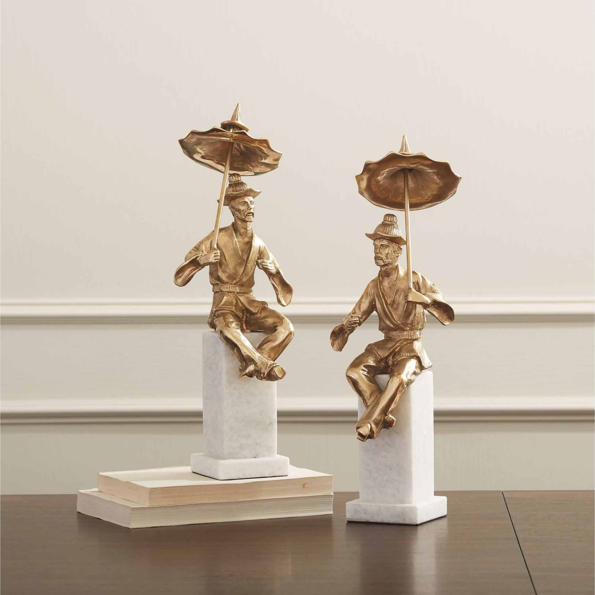 Hyson - Right Facing Tea Drinking Man by Global Views. Made from brass, marble in a eclectic & global style.