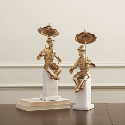 Hyson - Right Facing Tea Drinking Man by Global Views. Made from brass, marble in a eclectic & global style.