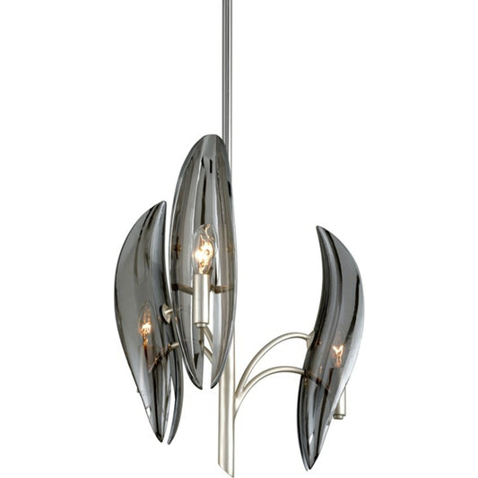 Sofia Chandelier by Corbett in silver leaf. Made from hand crafted iron in a modern style.
