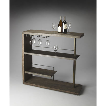 Broadway Modern Bar Cabinet by Butler Specialty Company in gray and gray dawn. Made from mindy wood solids, mdf, stainess steel in a modern style.