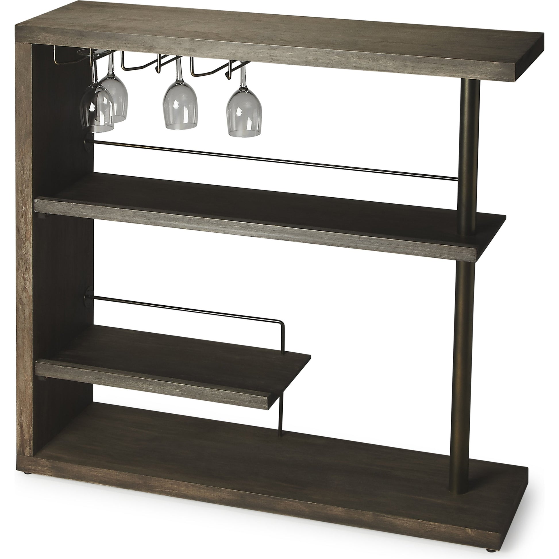 Broadway Modern Bar Cabinet by Butler Specialty Company in gray and gray dawn. Made from mindy wood solids, mdf, stainess steel in a modern style.