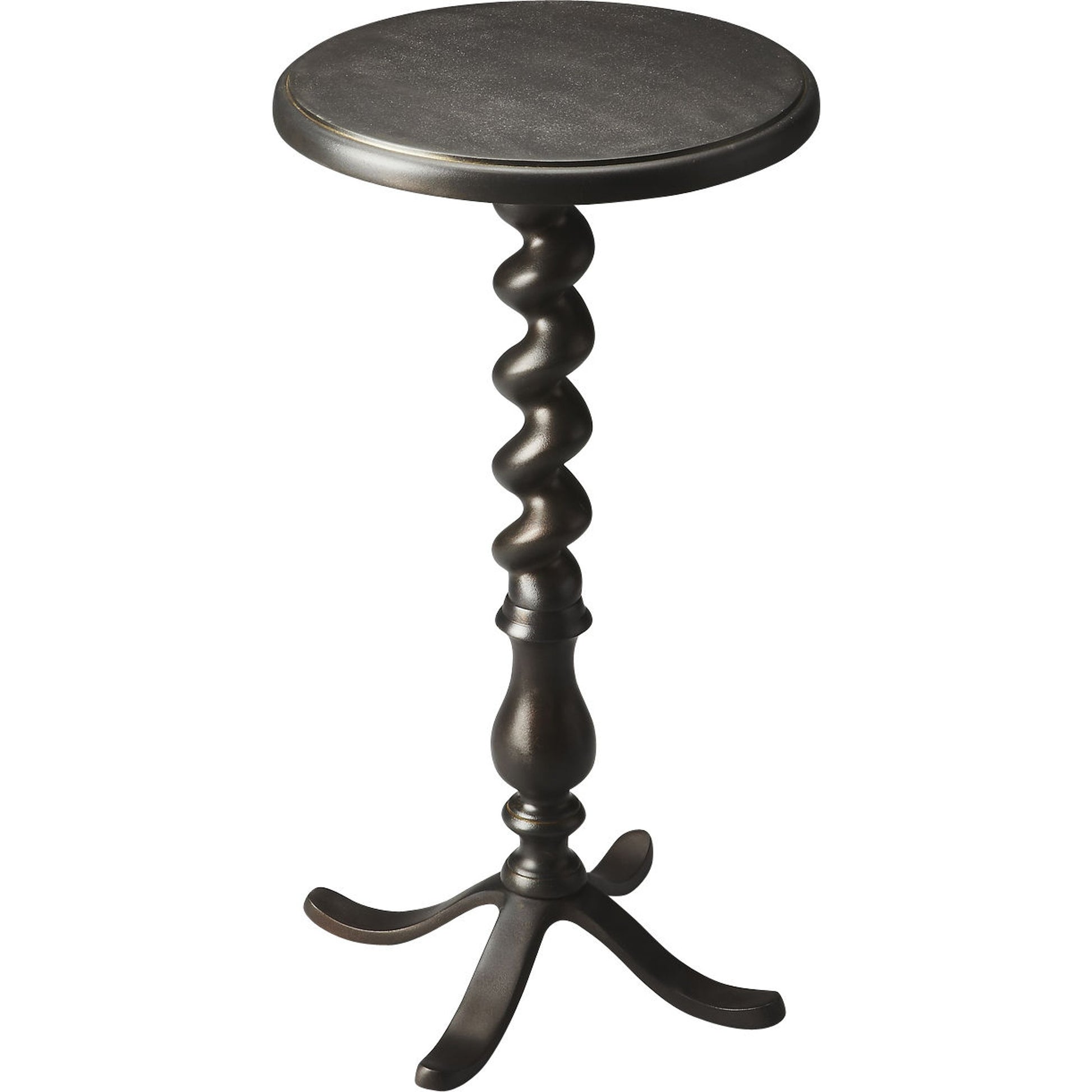 Kolmar Metal Accent Table by Butler Specialty Company in gray and metalworks. Made from cast aluminum in a traditional style.