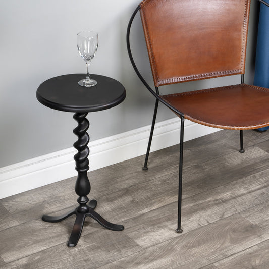 Kolmar Metal Accent Table by Butler Specialty Company in gray and metalworks. Made from cast aluminum in a traditional style.