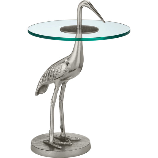 Crane Accent Table by Currey and Company. Made from cast aluminum, glass in a unique style.