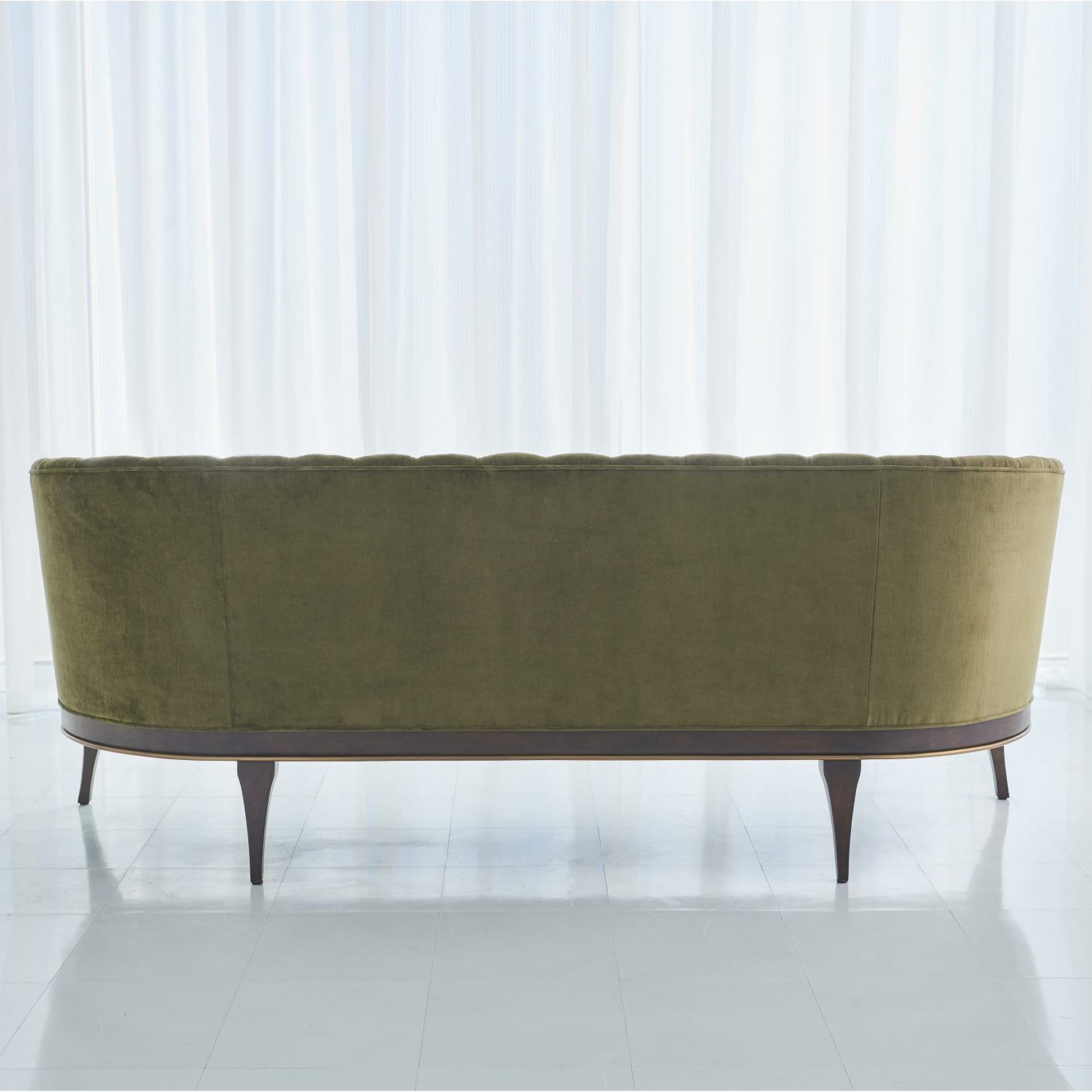 Channel Back Sofa by Global Views. Made from solid walnut, fabric, wood, 100% cotton, double rub: 50,000 in a modern style.