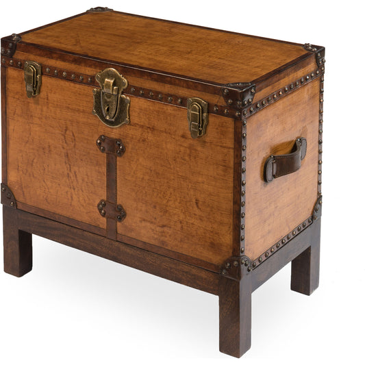 Abilene Leather Box by Sarreid Ltd. in tan and leather. Made from wood, leather, brass in a rustic style.