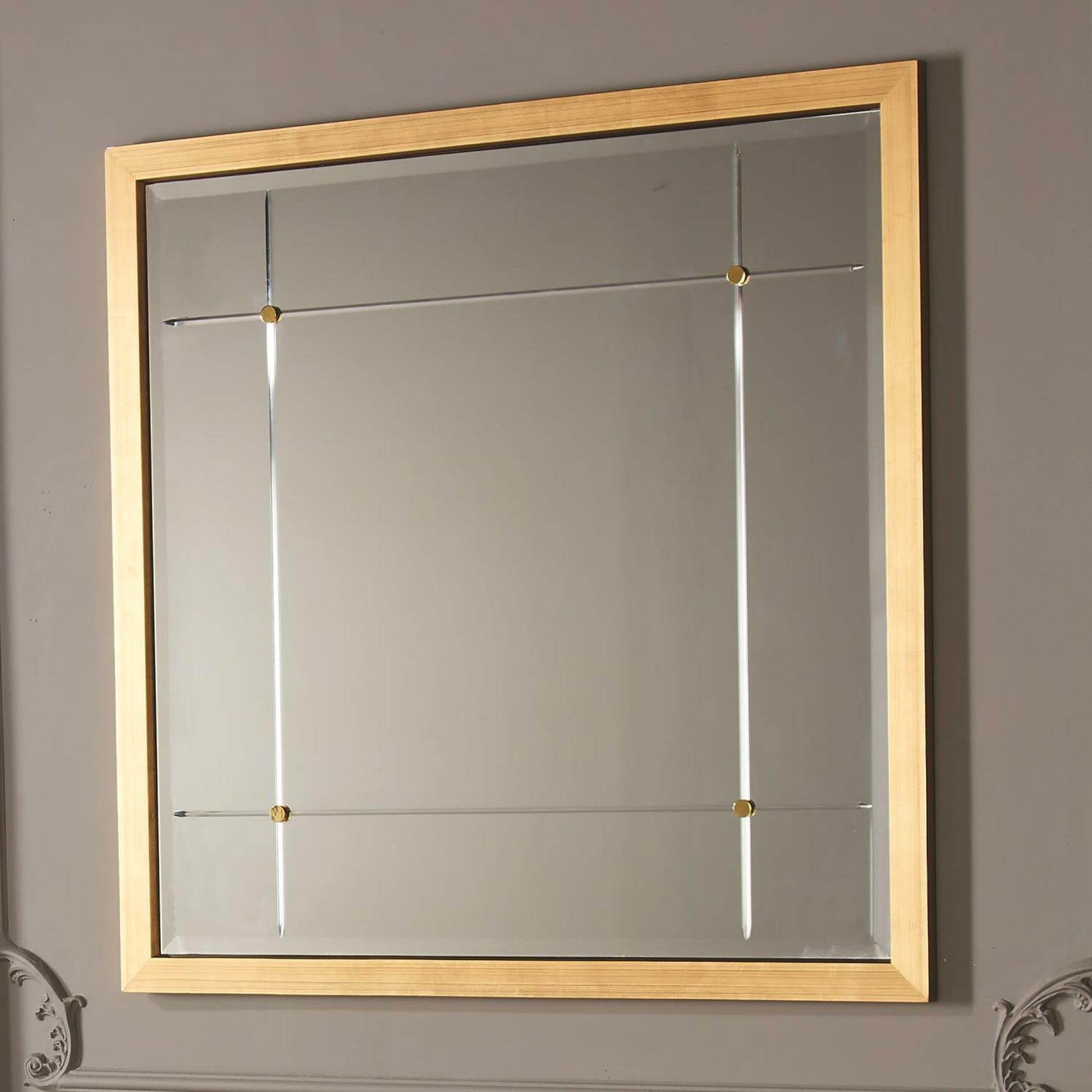 Beaumont Square Mirror by Global Views in silver leaf, nickel, brass. Made from mdf, mirror in a transitional style.