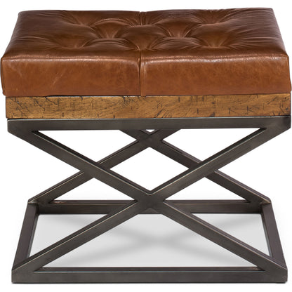 Leather Cushion Bench by Sarreid Ltd. in brown and dull natural finish;bismark leather. Made from wood, leather, iron in a cottage & farmhouse style.