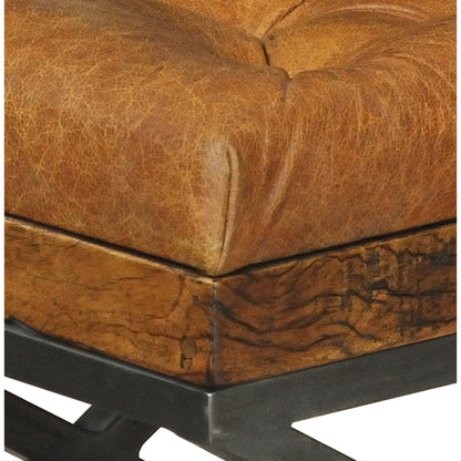 Leather Cushion Bench by Sarreid Ltd. in brown and dull natural finish;bismark leather. Made from wood, leather, iron in a cottage & farmhouse style.
