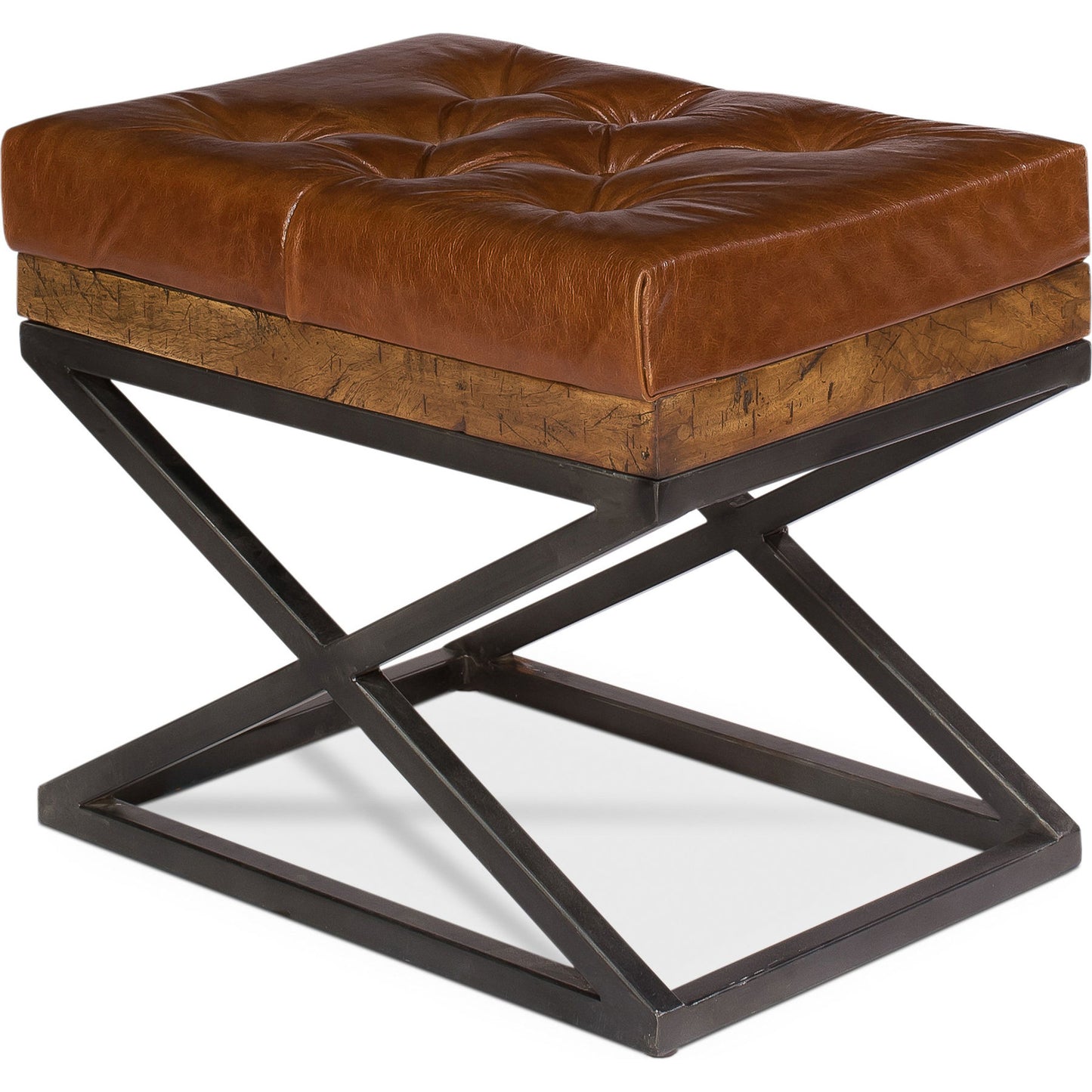 001 S-242794 | Primary Silo | Leather Cushion Bench by Sarreid Ltd. in brown and dull natural finish;bismark leather. Made from wood, leather, iron in a cottage & farmhouse style.