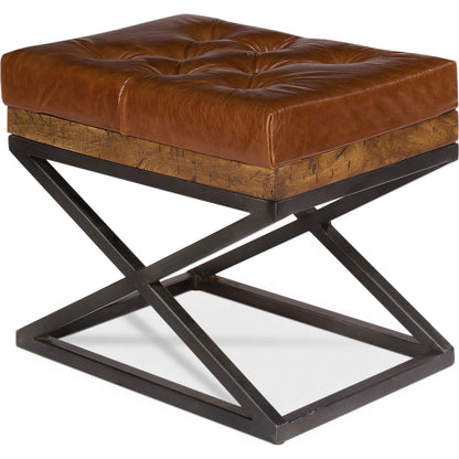 Leather Cushion Bench by Sarreid Ltd. in brown and dull natural finish;bismark leather. Made from wood, leather, iron in a cottage & farmhouse style.