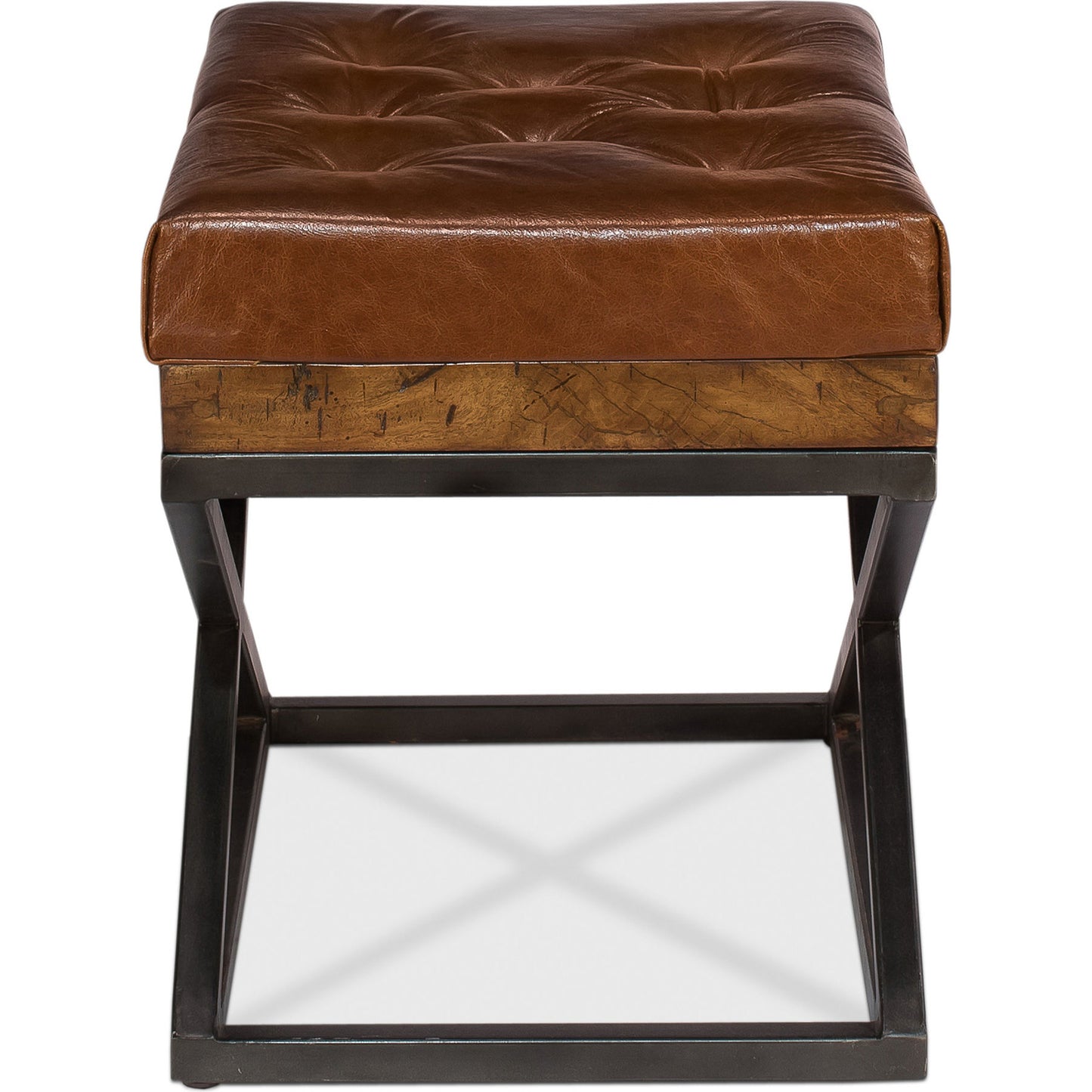 003 S-242794 | Additional Silo | Leather Cushion Bench by Sarreid Ltd. in brown and dull natural finish;bismark leather. Made from wood, leather, iron in a cottage & farmhouse style.