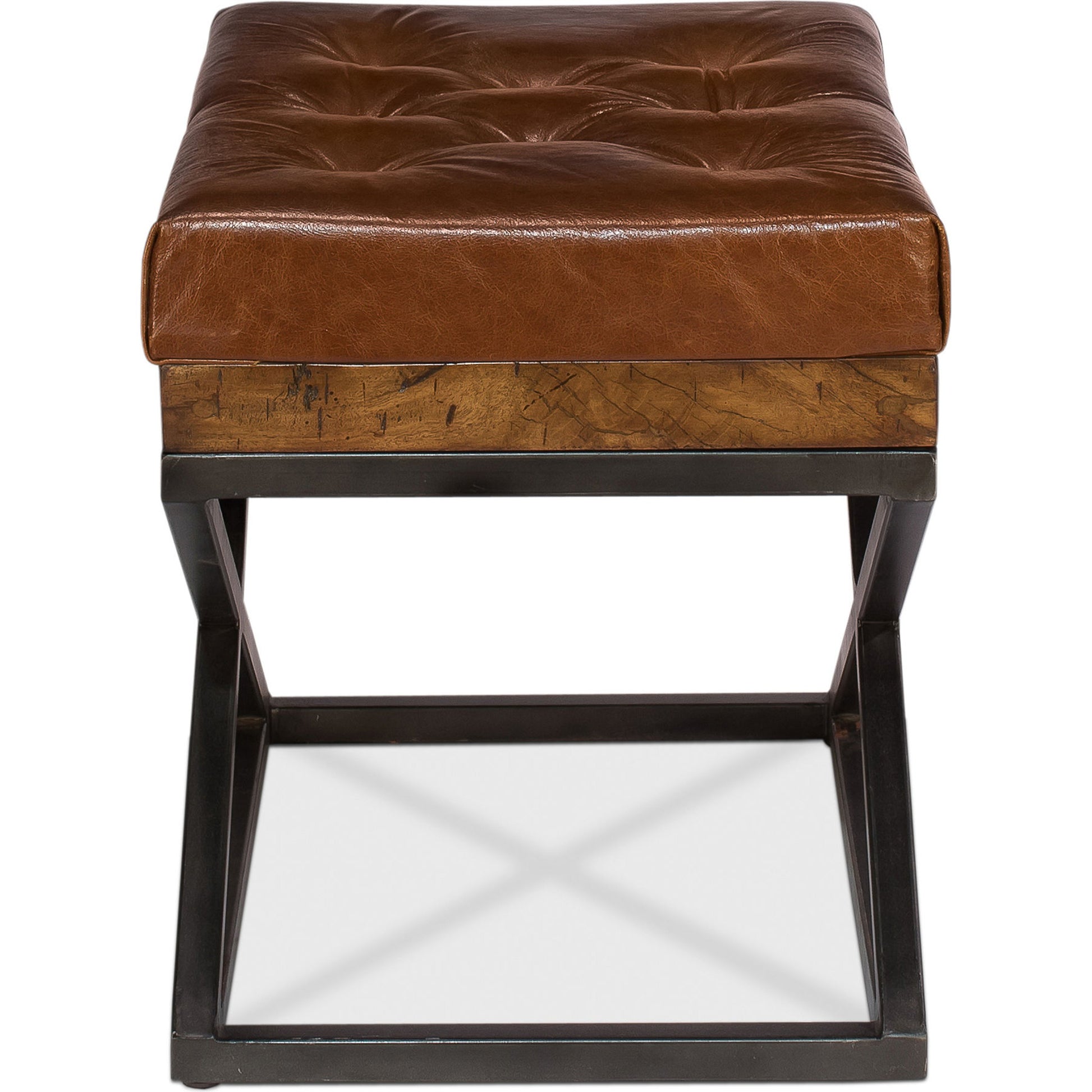 Leather Cushion Bench by Sarreid Ltd. in brown and dull natural finish;bismark leather. Made from wood, leather, iron in a cottage & farmhouse style.