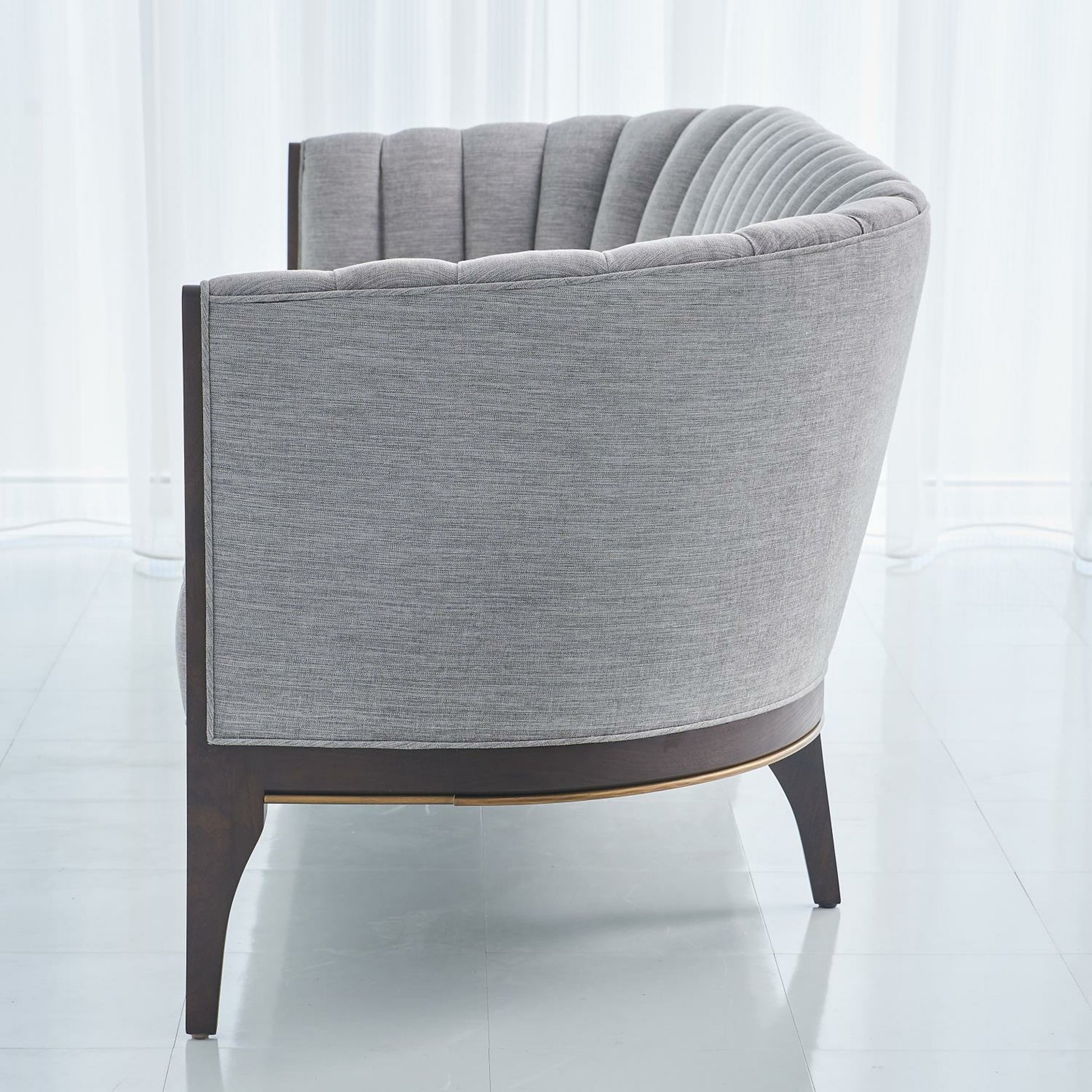 Channel Back Sofa by Global Views. Made from solid walnut, fabric, wood, 100% cotton, double rub: 50,000 in a modern style.