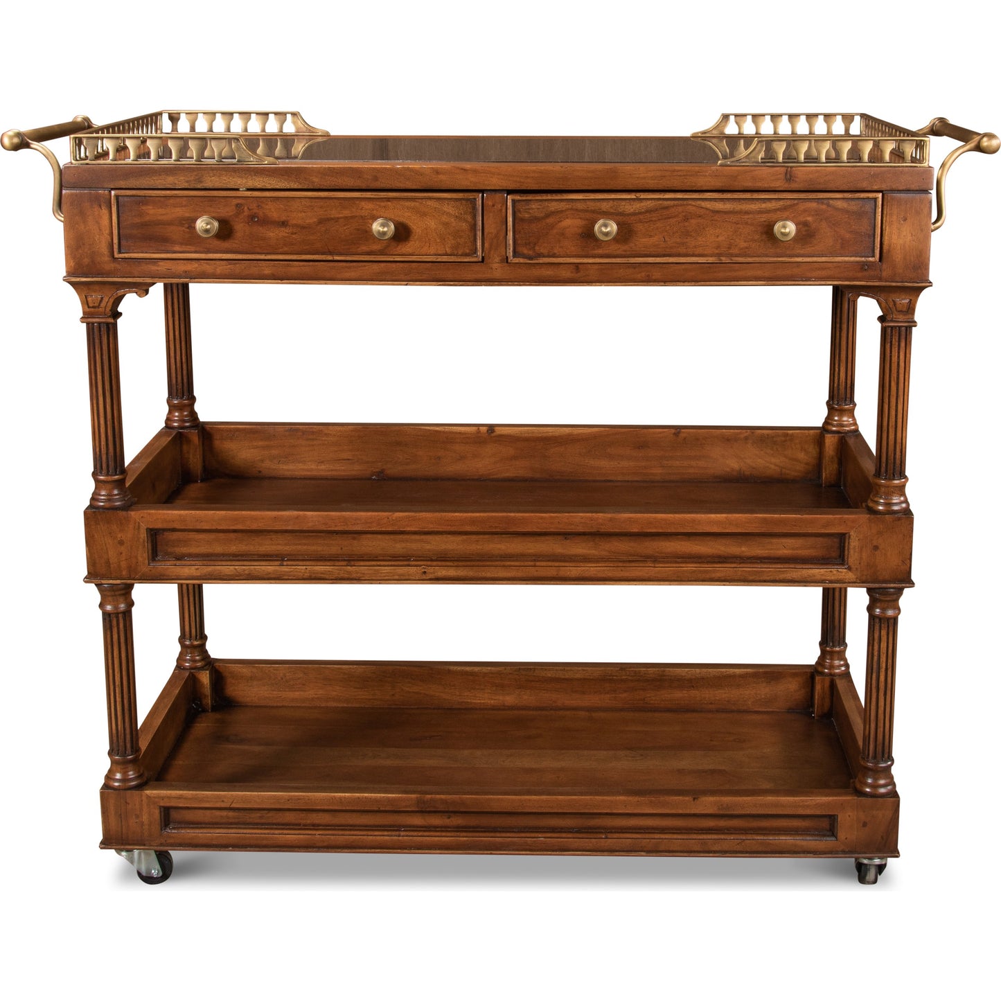 001 SR-857524 | Additional Silo | Capital Serving Cart by Sarreid Ltd. in brown and fruitwood finish caster wheel. Made from solid walnut, brass in a traditional style.