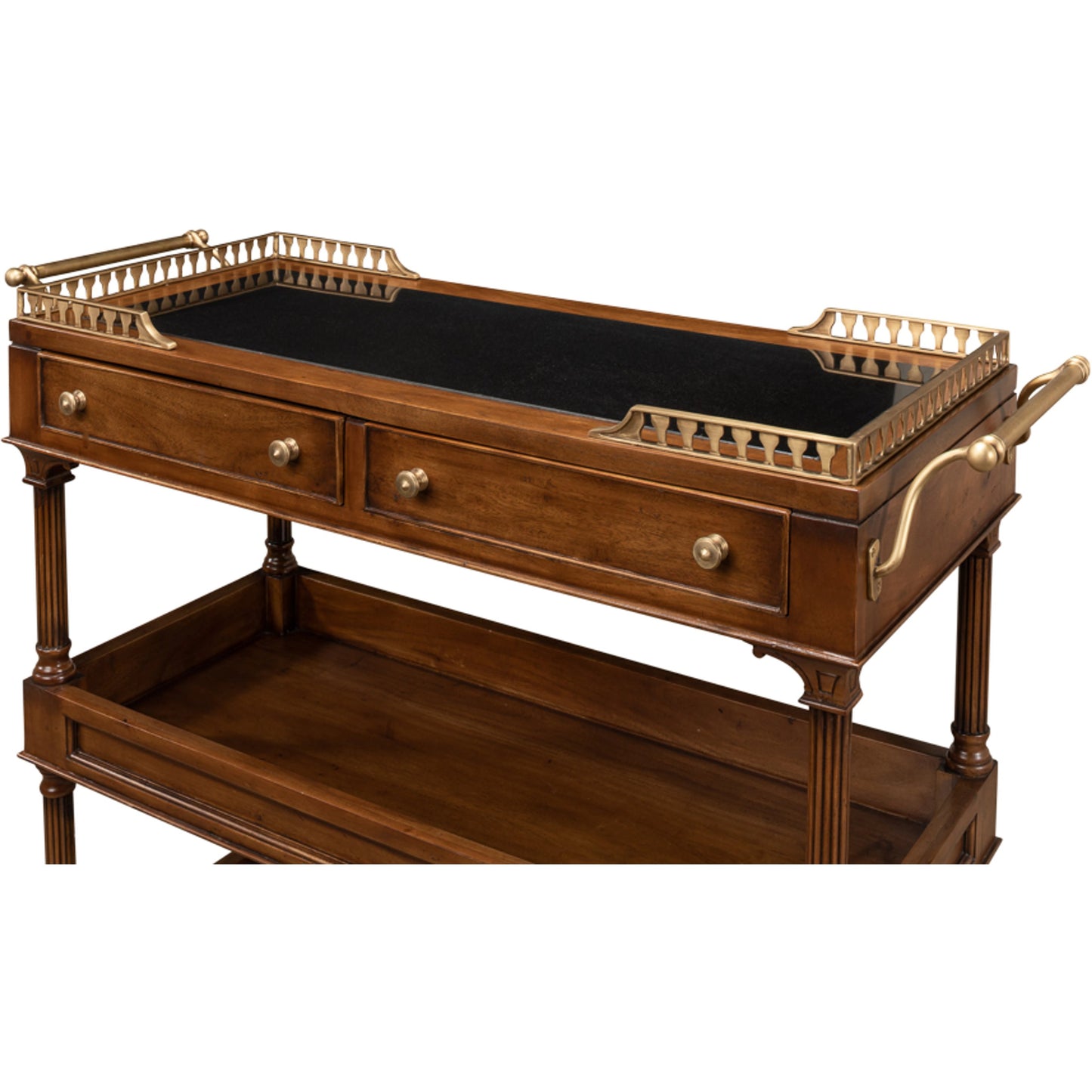 008 SR-857524 | Additional Silo | Capital Serving Cart by Sarreid Ltd. in brown and fruitwood finish caster wheel. Made from solid walnut, brass in a traditional style.