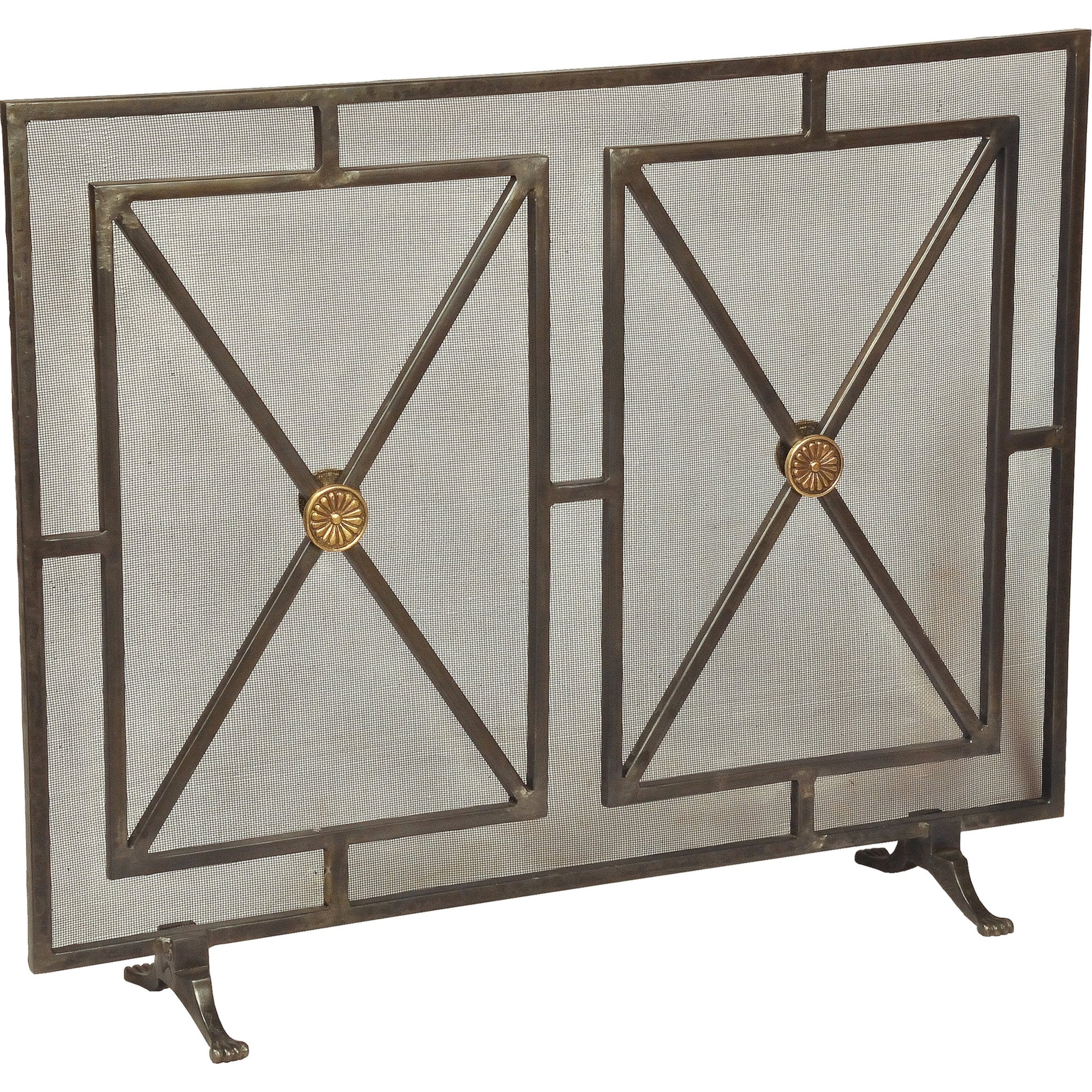 Paneled Firescreen by Sarreid Ltd. in gray and dark grey iron finish. Made from iron in a traditional style.