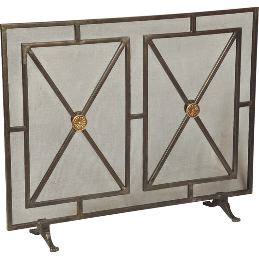 Paneled Firescreen by Sarreid Ltd. in gray and dark grey iron finish. Made from iron in a traditional style.