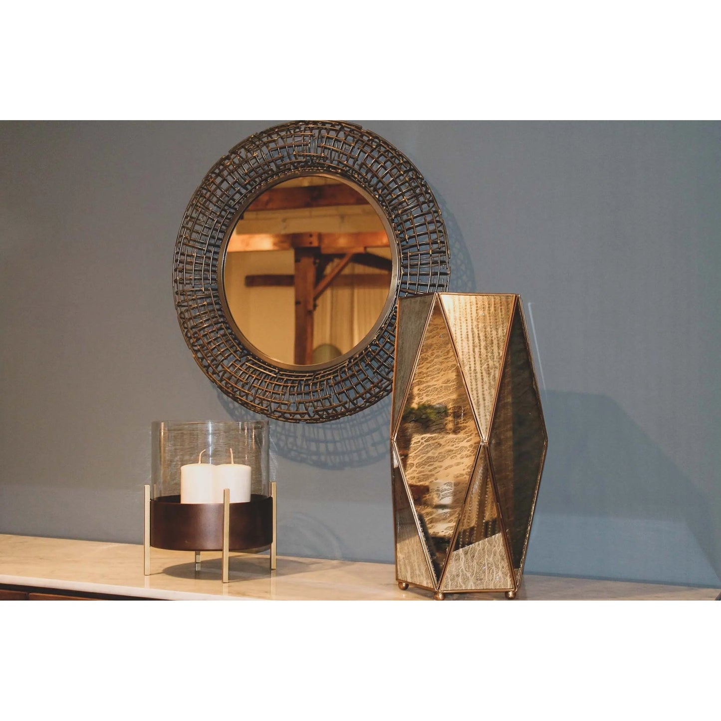 003 SI-2452944 | Lifestyle | Regal Mirror by LH Imports in distressed bronze. Made from unique in a eclectic & global style.