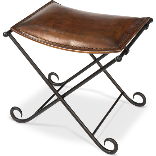 Mozambique Field Chair by Sarreid Ltd. in brown and black. Made from leather, iron in a traditional style.