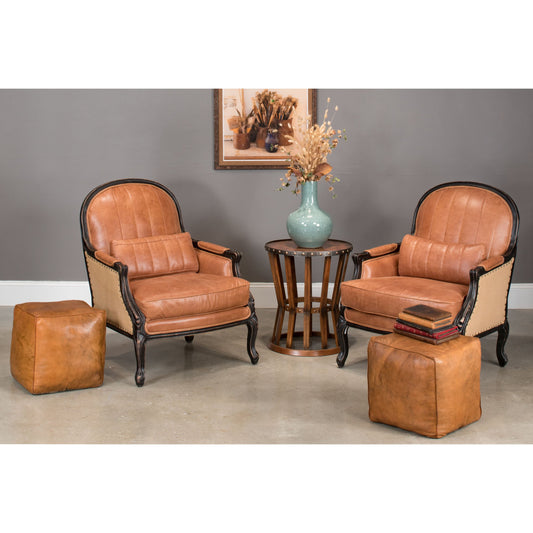 Sunday Afternoon Leather Cube by Sarreid Ltd.. Made from wood, leather in a modern style.