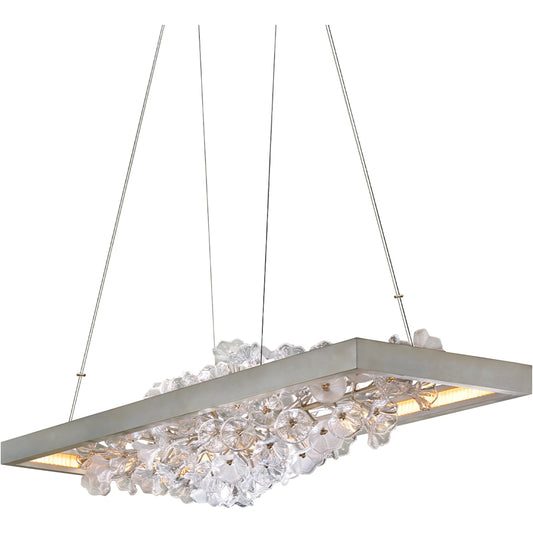 Jasmine II Linear Chandelier by Corbett. Made from hand forged iron in a modern style.