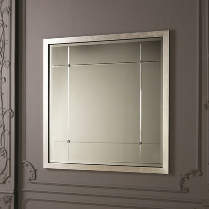 Beaumont Square Mirror by Global Views in silver leaf, nickel, brass. Made from mdf, mirror in a transitional style.