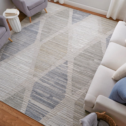 Elias Diamond Rug - ELS69FWF by Feizy in ivory, blue, brown. Made from viscose, wool in a unique style.