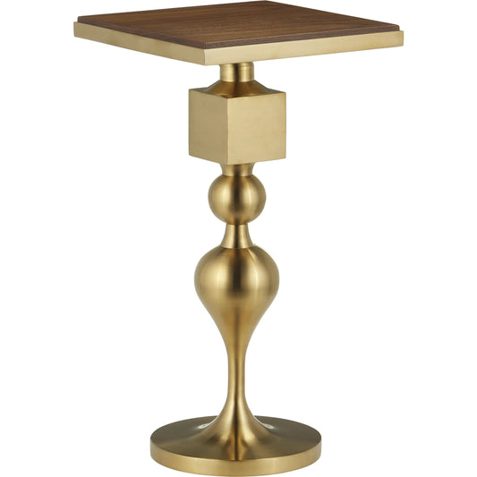 Maeve Accent Table by Currey and Company in brushed brass, walnut. Made from stainless steel, walnut veneer, engineered wood in a unique style.