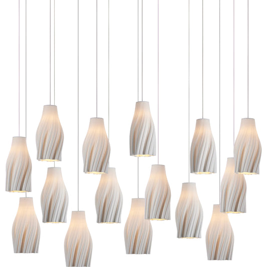 Posh 15-Light Linear Multi-Drop Pendant by Currey and Company in white, silver. Made from ceramic, metal in a unique style.