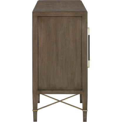 Verona Chanterelle Sideboard by Currey and Company in chanterelle, coffee, champagne. Made from mahogany, brass, iron in a modern style.