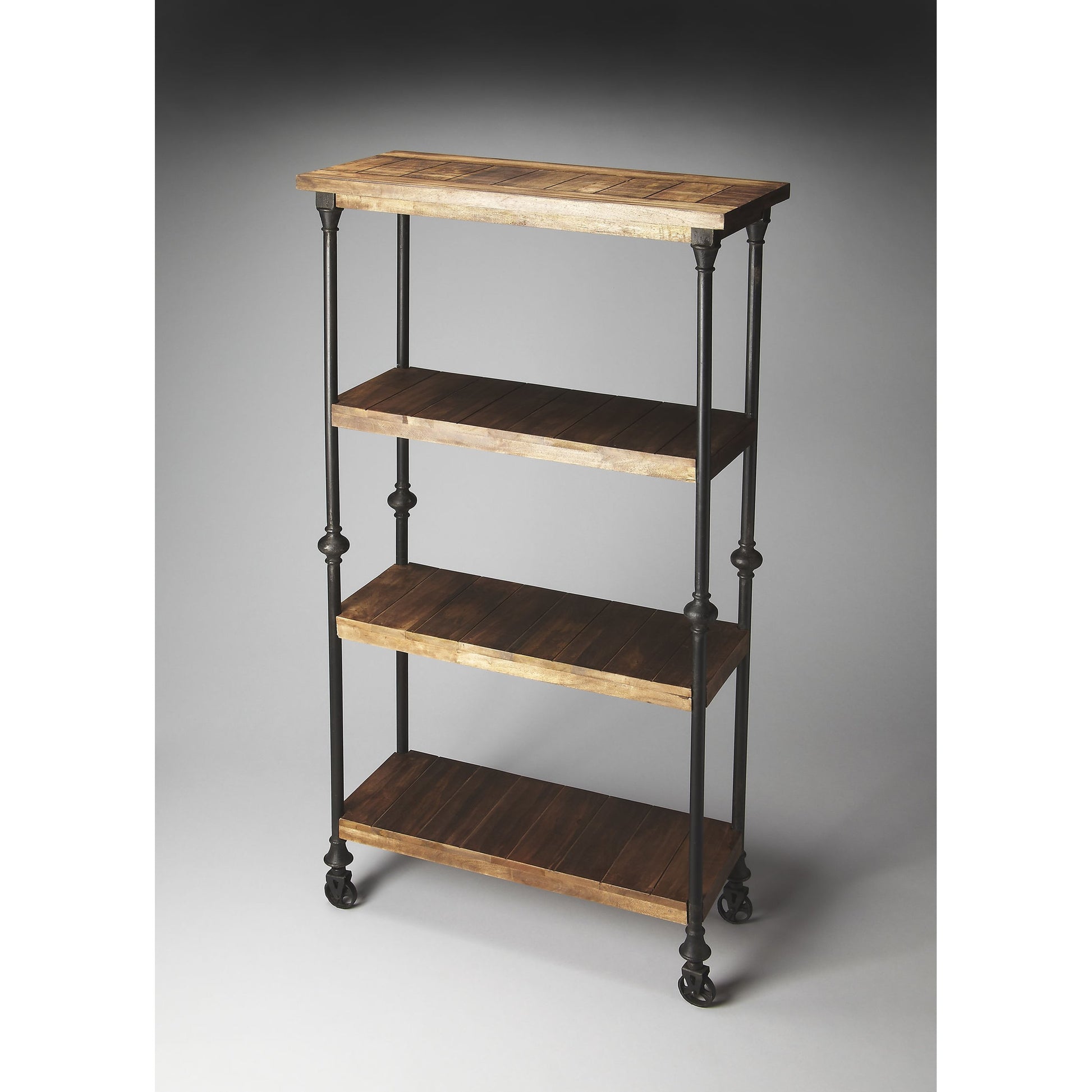 Fontainebleau Industrial Chic Bookcase by Butler Specialty Company in multi-color and artifacts. Made from mango wood solids, iron in a modern style.