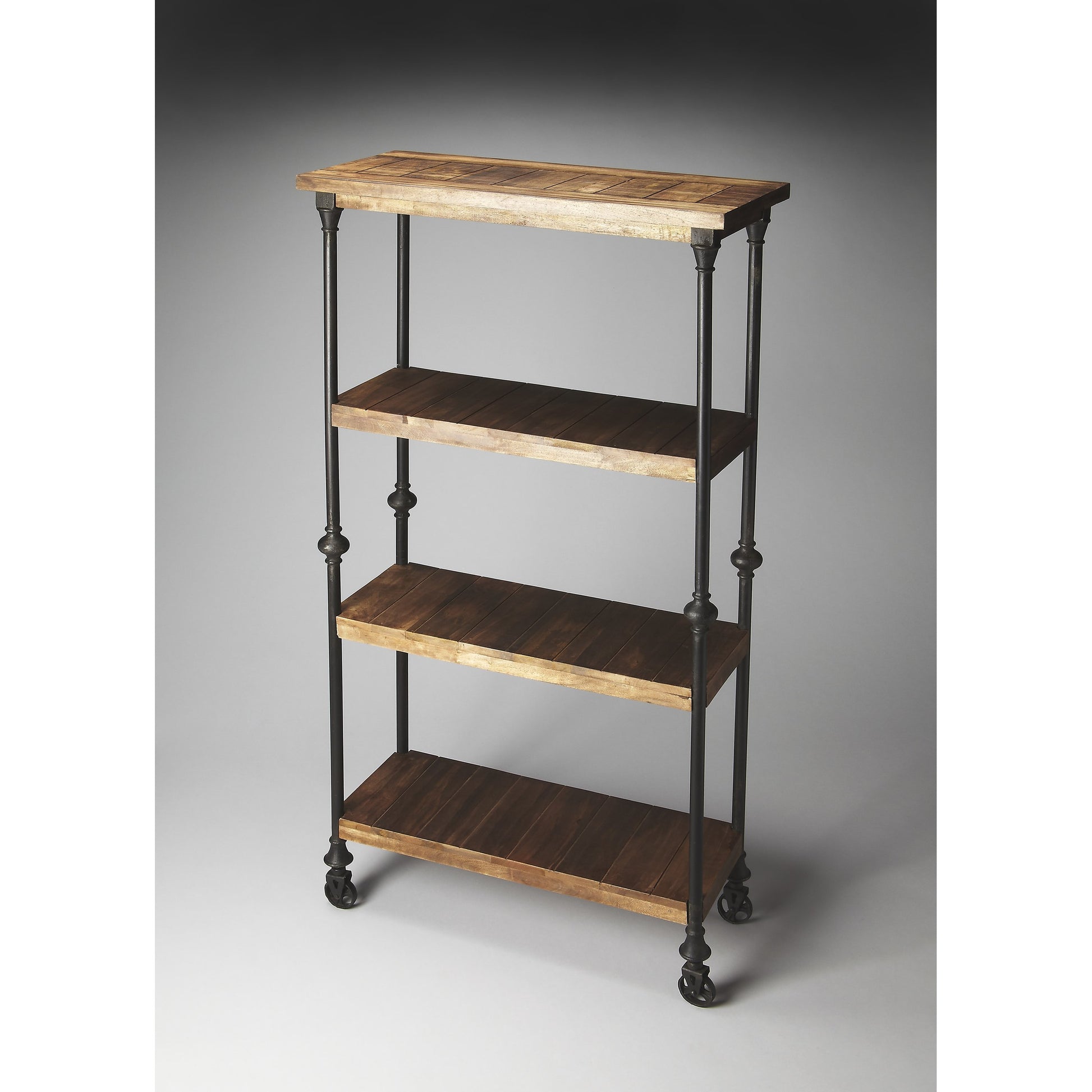 Fontainebleau Industrial Chic Bookcase by Butler Specialty Company in multi-color and artifacts. Made from mango wood solids, iron in a modern style.