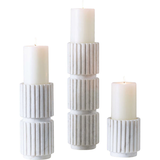 Channel Pillar Holder by Global Views in white marble. Made from banswara marble in a eclectic & global style.