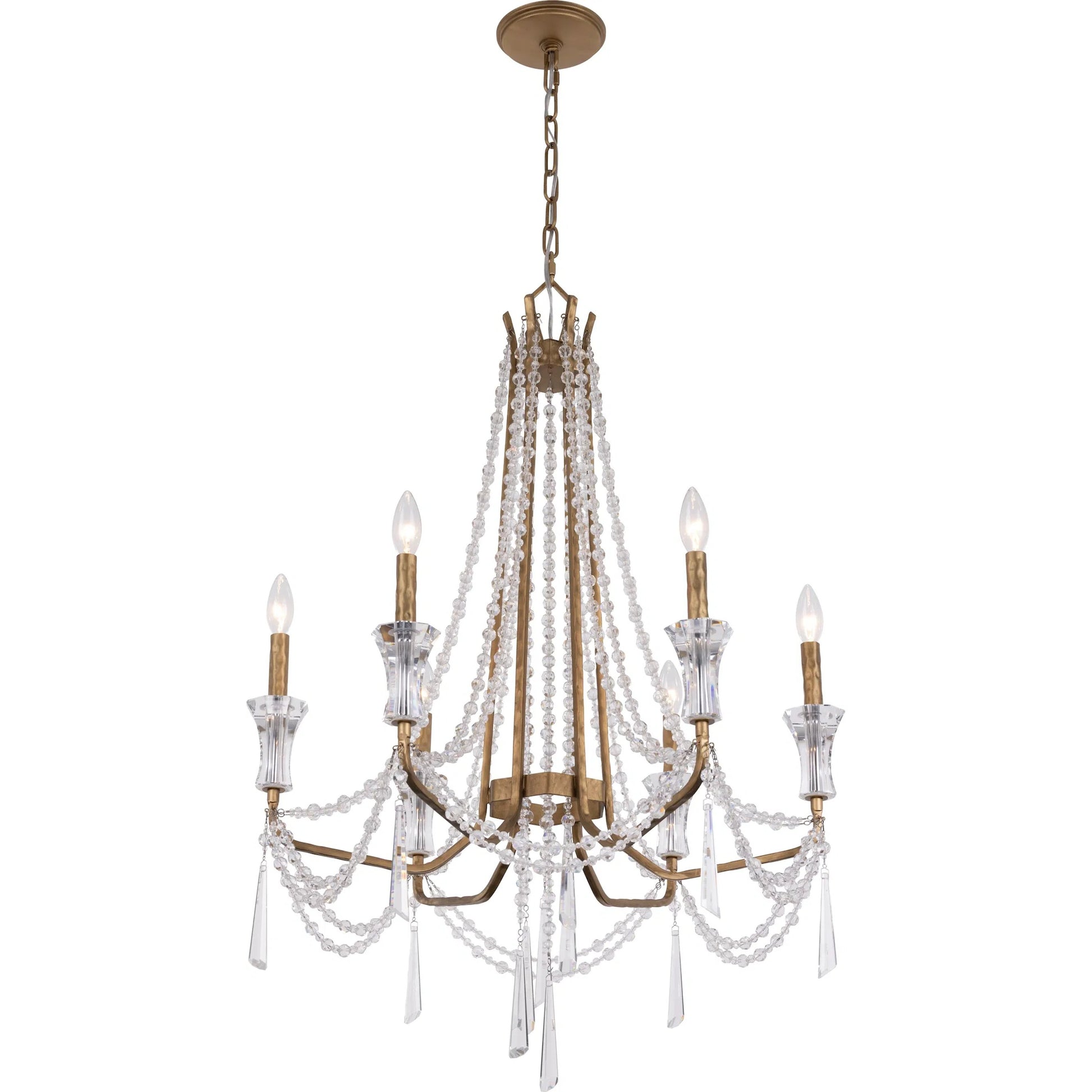 Barcelona 6 Light Chandelier by Varaluz in gold, brass. Made from steel, crystal in a unique style.