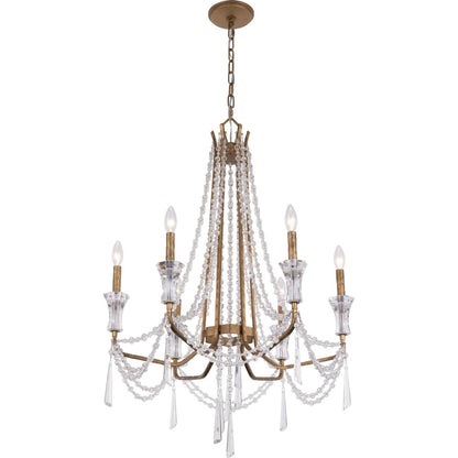 Barcelona 6 Light Chandelier by Varaluz in gold, brass. Made from steel, crystal in a unique style.