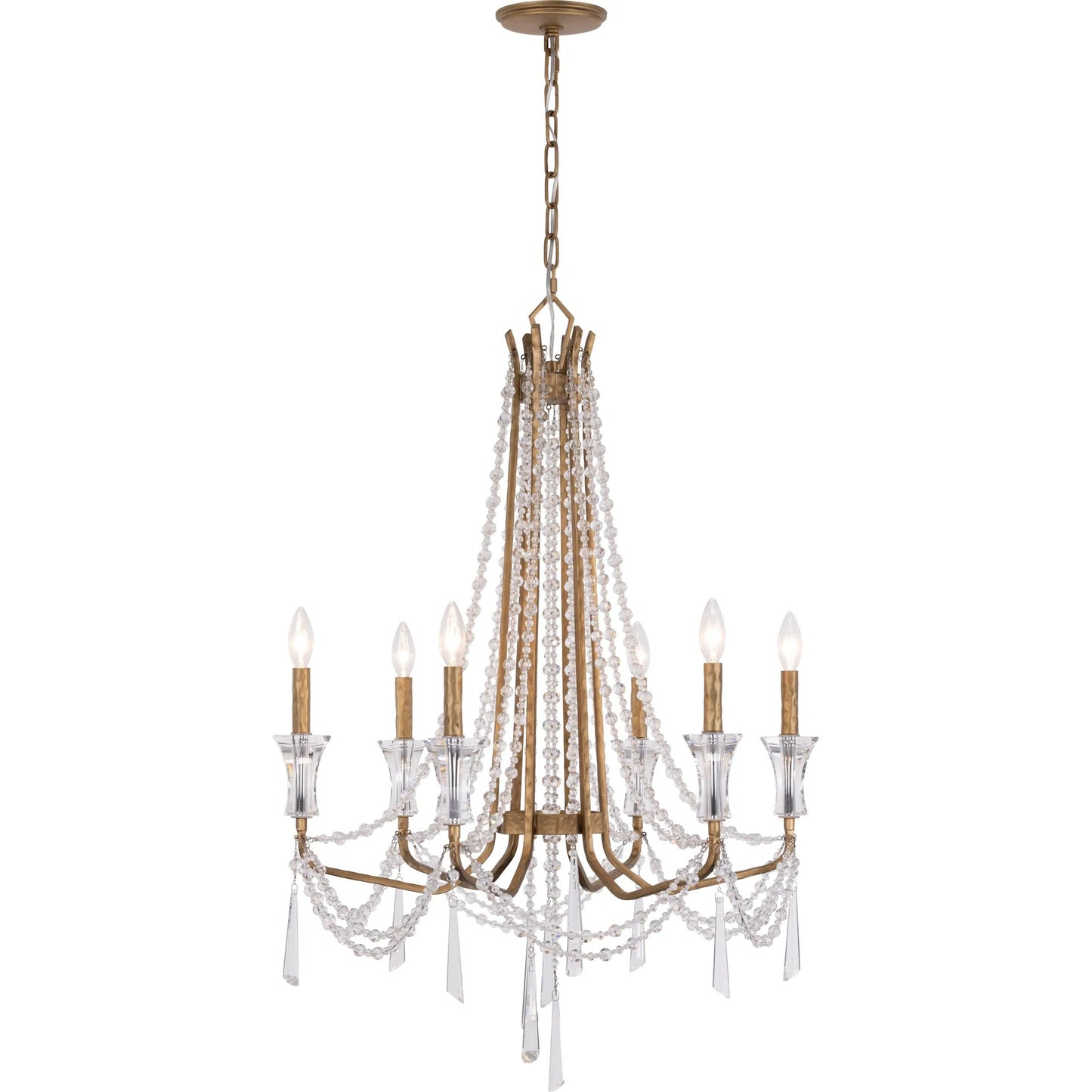 000 SI-2536904 | Primary Silo | Barcelona 6 Light Chandelier by Varaluz in gold, brass. Made from steel, crystal in a unique style.