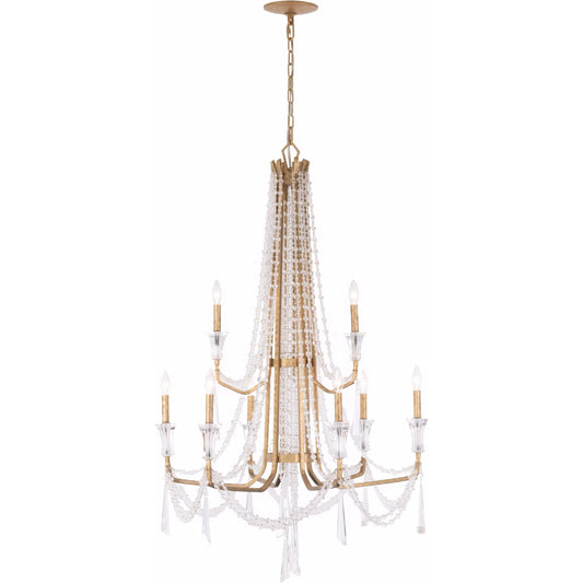 000 SI-2536909 | Primary Silo | Barcelona 9 Light 2-TIER Chandelier by Varaluz in gold, brass. Made from steel, crystal in a unique style.